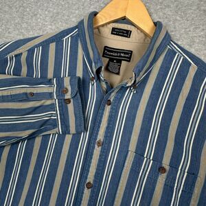 VTG Preswick & Moore Western Denim Shirt Mens XL Blue LS Button Vertical Stripes